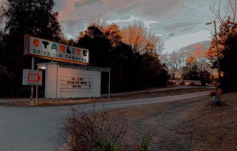 The entrance of Starlite Drive-In features the original welcome signage.