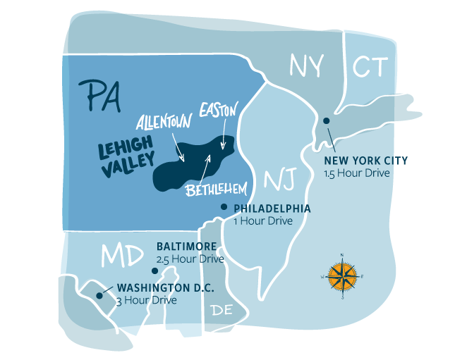 Tri-State Regional map of Lehigh Valley, PA