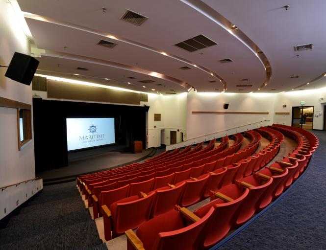 A tiered auditorium in the Maritime Conference Center.