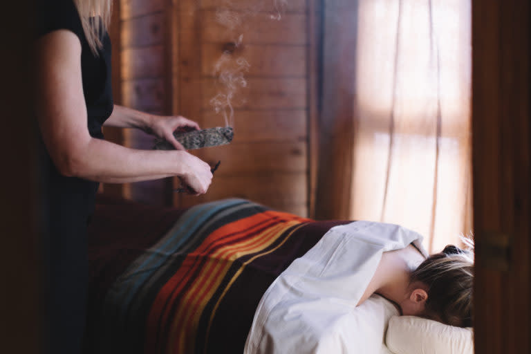 Women at the sundance spa getting a massage