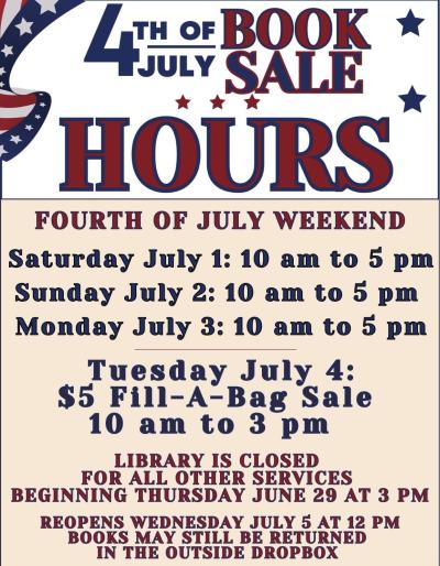 4th of July Book Sale in Cannon Beach at the local library in downtown Cannon Beach