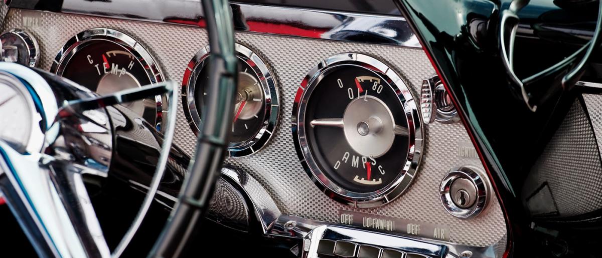 photo of a vintage car dashboard