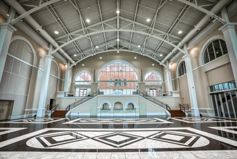 The Classic Center Atrium interior evening