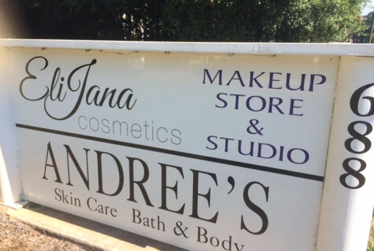 Andree's Essentials and EliaJana Cosmetics sign