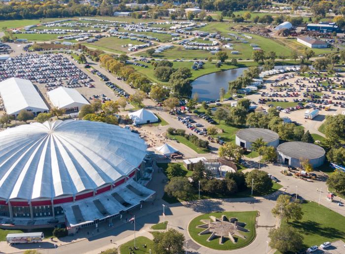 An aerial view of the Alliant Energy Center campus in Madison