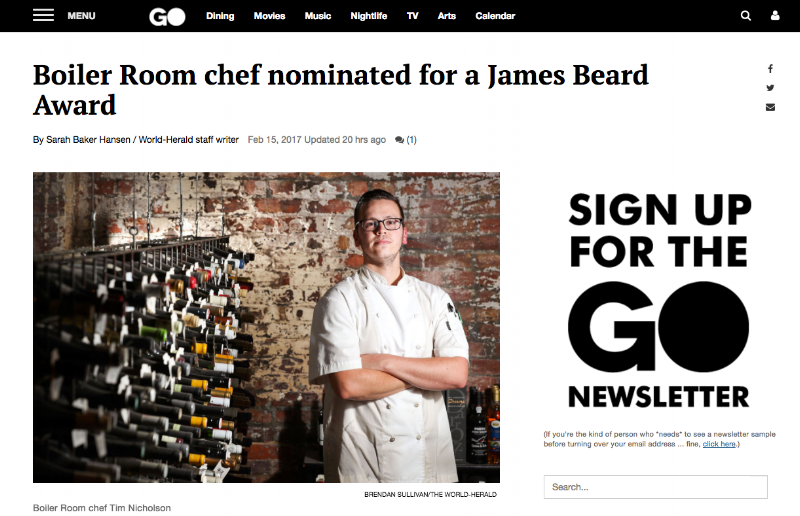 Boiler Room chef nominated...