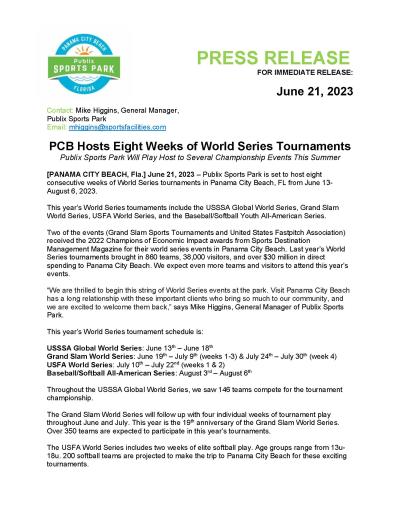 2023 World Series Tournaments - Press Release