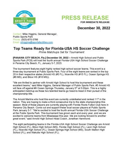 Florida-USA Soccer Challenge - Press Release