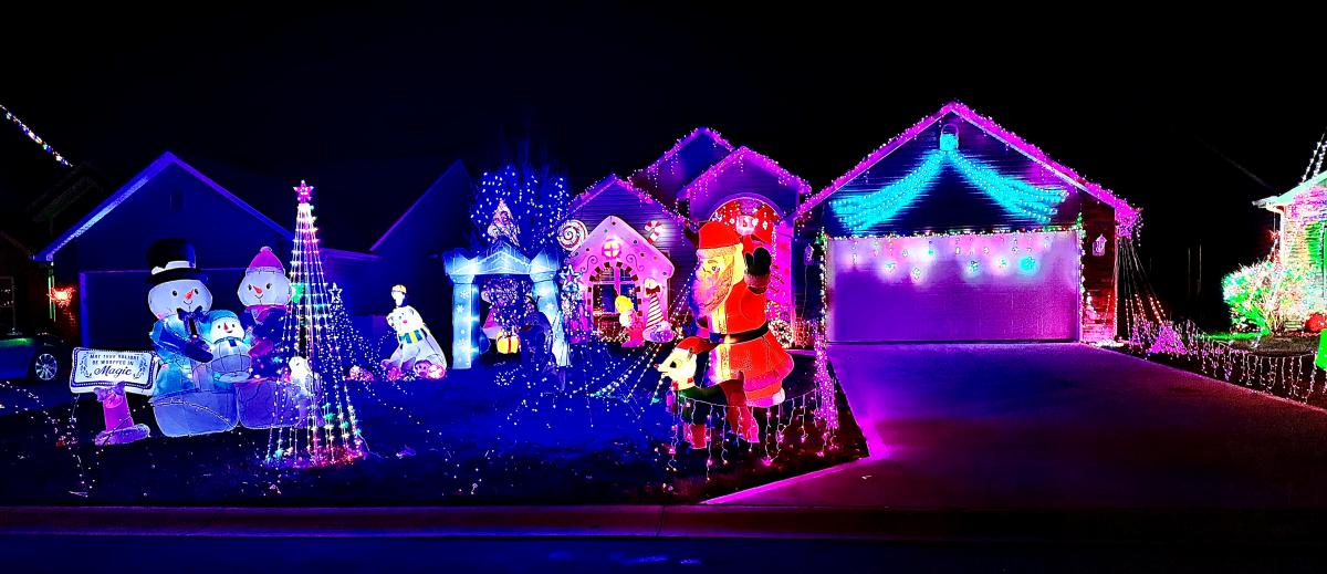Holiday lights on display at 11203 Yalumba Pass near Roanoke, Indiana