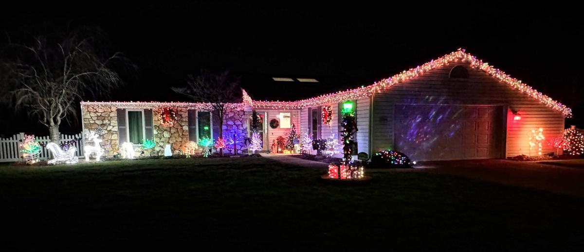 Holiday lights on display at 2239 Skyhawk Drive in Fort Wayne, Indiana