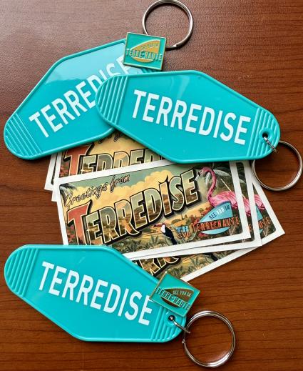 Terredise keychains and stickers