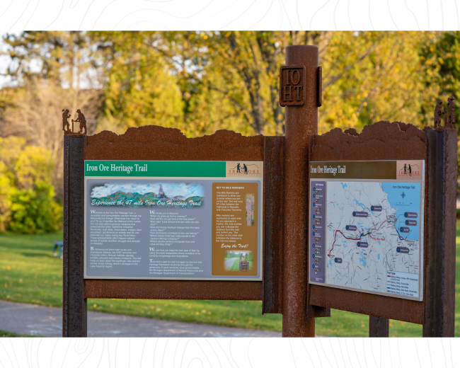 Signage on the Iron Ore Heritage Trail at the Jackson Park trailhead