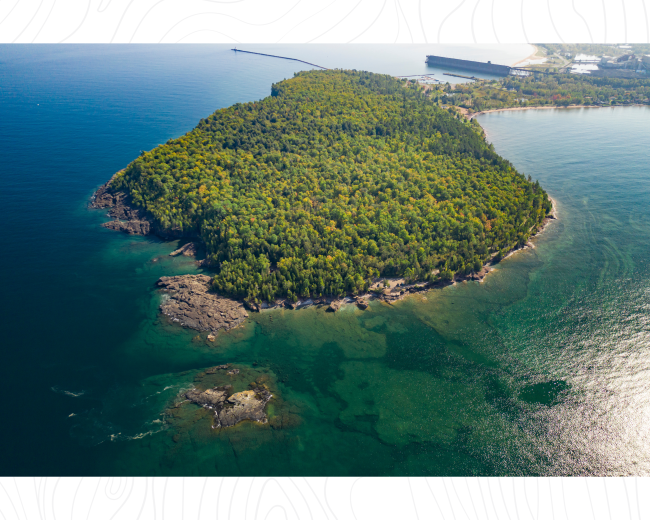 An aerial view of Presque Isle Park