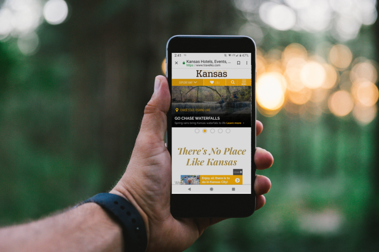 Travel Kansas shown on a mobile phone