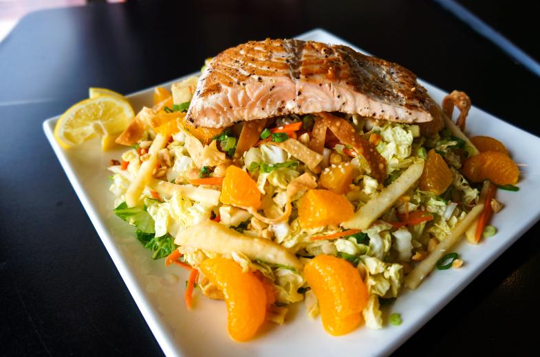 Mandarin Orange Crunch Salad with Salmon