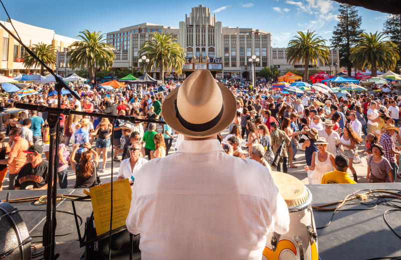 Musician Playing For A Crowd At The Salsa Festival Concert in Redwood City