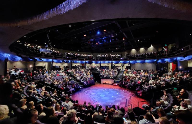 a packed house waits for the show to begin at New Vic Theatre in Newcastle under Lyme