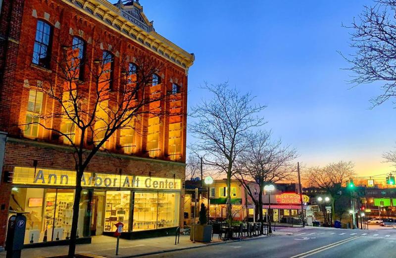 Ann Arbor Art Center exterior lit up