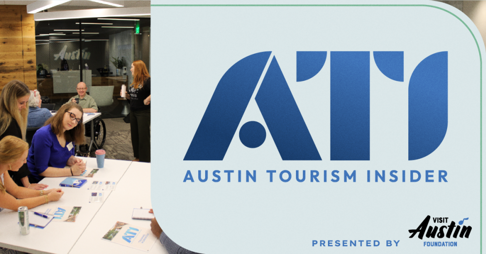 Graphic of the Austin Tourism Insider Logo next to an image of ATI students in a class.