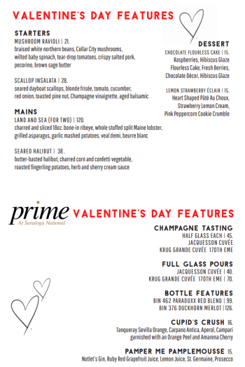 Valentine's Day restaurant menu