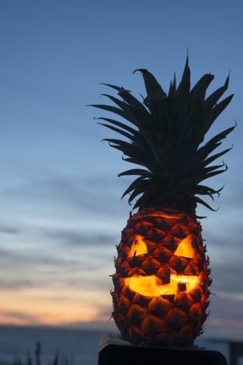 Pineapple Jack-o-Lantern on the Beach