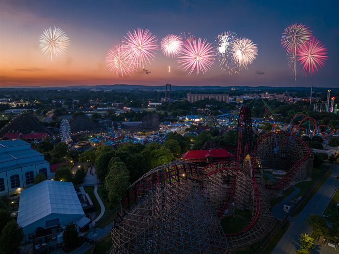 Hersheypark.Aerial.Fireworks.Sunset.Nighttime