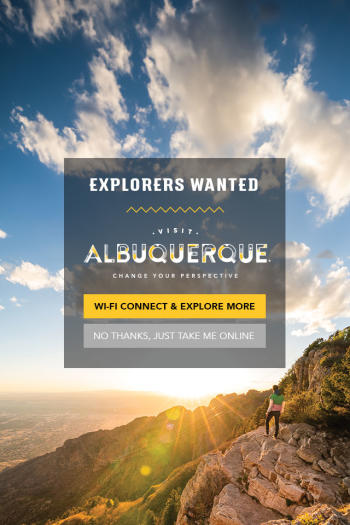 A splash page that users will see when they connect to wifi at 4 airports that Visit Albuquerque is sponsoring