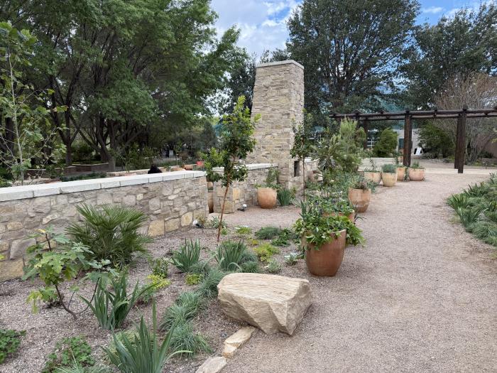 An image of a walking path at the Lebanon and Beyond Garden at the ABQ BioPark Botanic Garden.