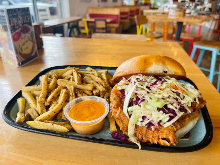 Fried fish sandwich at Pacific Coast Tacos