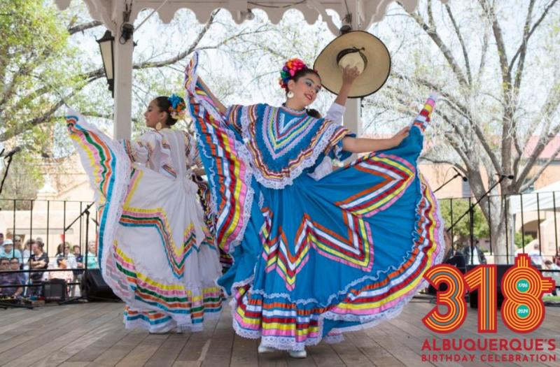 Dancers perform at the Old Town Gazebo for Albuquerque's birthday celebration