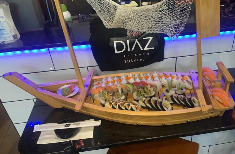 A boatful of sushi from Diaz Kitchen and Sushi Bar