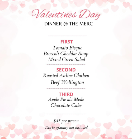 Valentines day restaurant menu