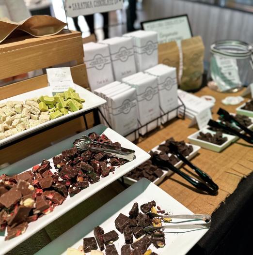 a variety of chocolate samples and bars