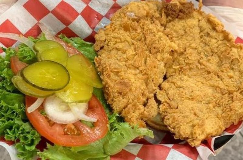 A pork tenderloin sandwich from Union Station Cafe