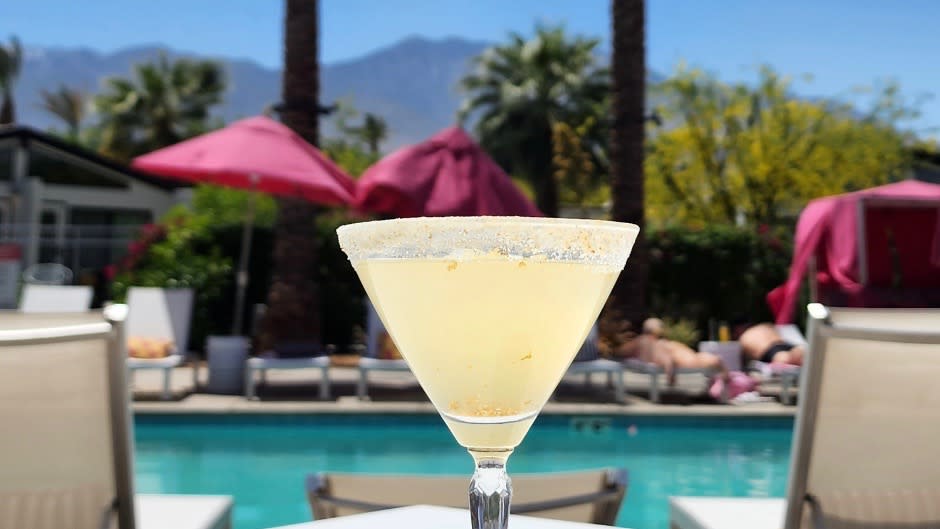 The Paloma Oro cocktail poolside from Sol Y Sombra at The Paloma.