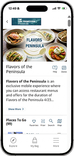 A mobile pass featuring restaurants participating in Flavors of the Peninsula program