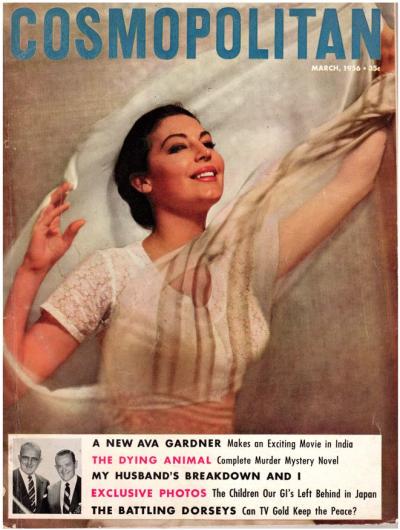 Ava Gardner on the cover of Cosmopolitan Magazine promoting Bhowani Junction