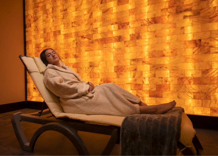 Lady relaxing in a bathrobe at Cinzia Spa