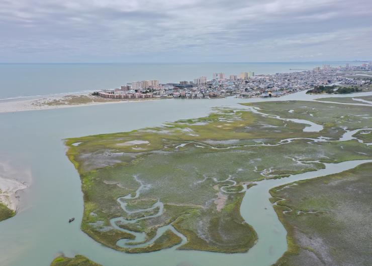 Drone shot of NMB, featuring the point