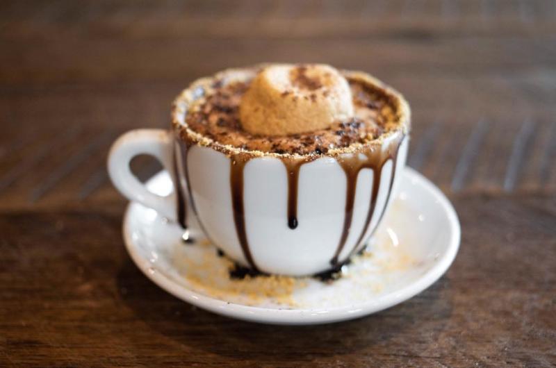 Smores latte from Crumble Coffee & Bakery In Bloomington, IN