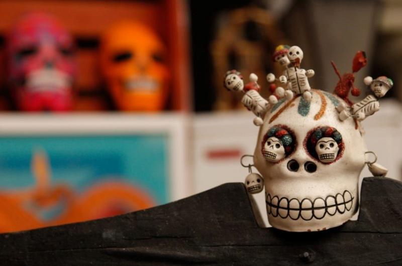 Close-up on the Dia de los Muertos Altar at the Monroe County History Center in Bloomington, IN