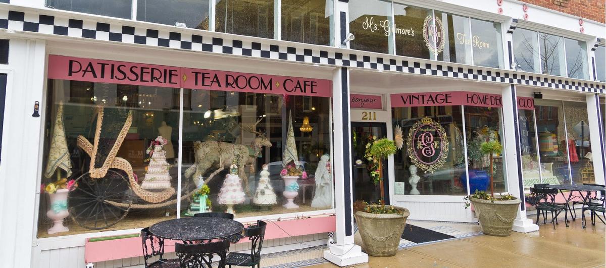 Ms. Gilmore's Tea Room & Vintage Suitcase on historic C-Street in Springfield, Missouri