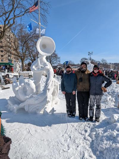 Photo of Team Illinois participating in the 2026 Winterfest snow sculpting competition.