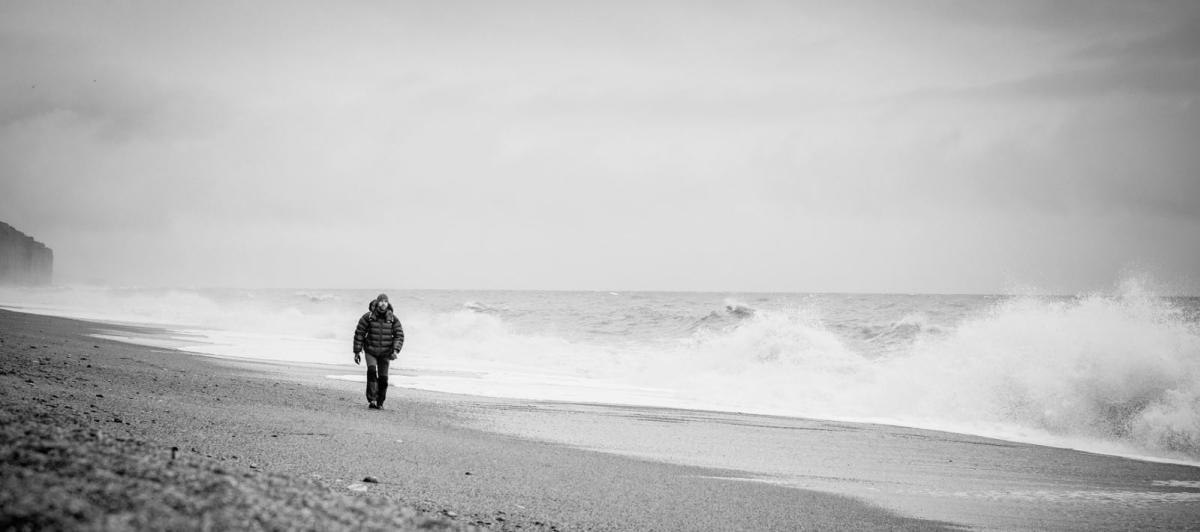 Black & White Photo of Martin Curtis (Jurassic Coast Guides) at West Bay in Dorset