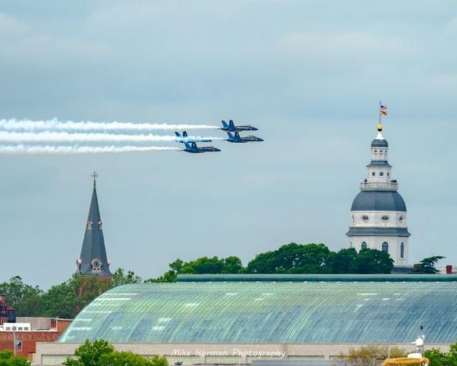 Blue Angels zoom over the Naval Academy in Annapolis