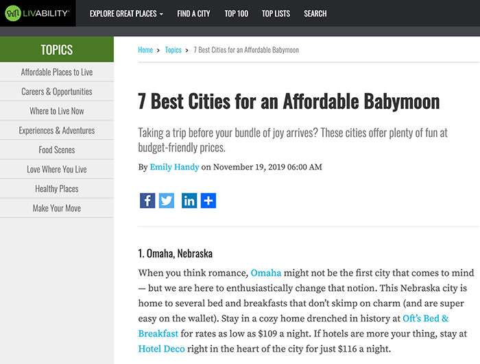 7 Best Cities for an Affordable Babymoon | Livability.com