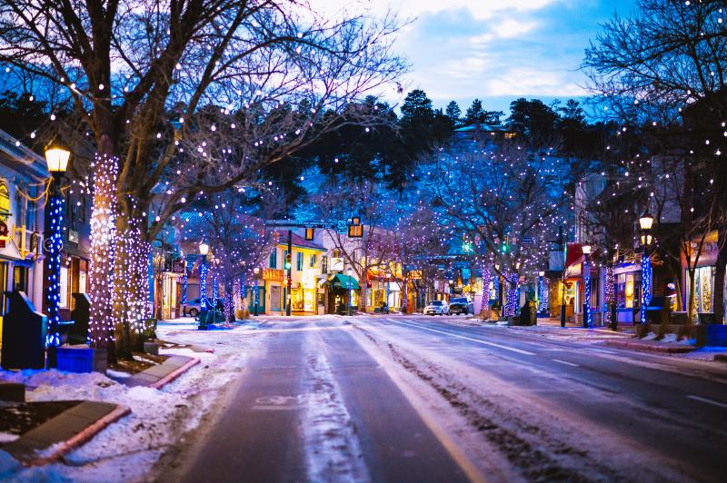 Estes Park in Winter Holiday Lights