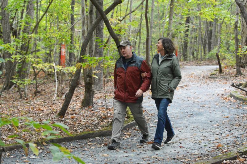 Couple hiking at the North Carolina Zoo in Asheboro, NC