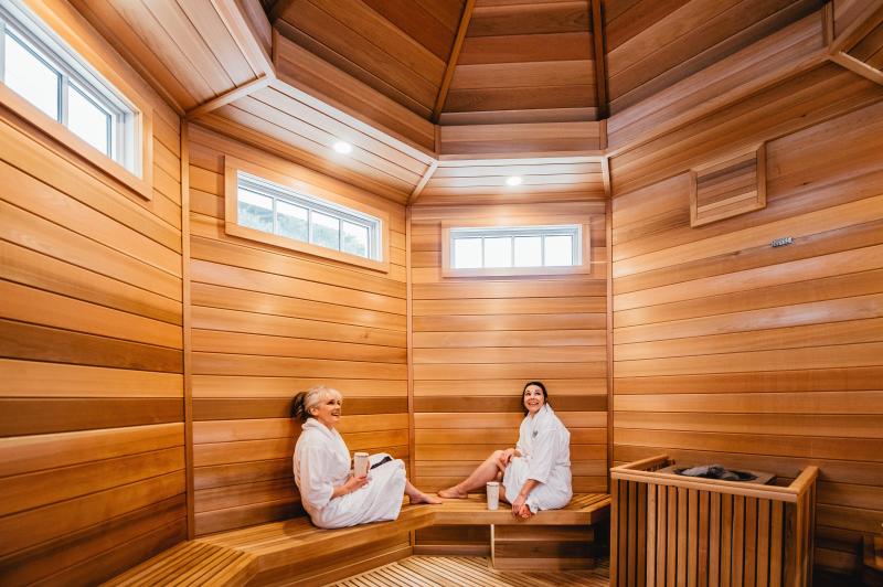 two women in sauna