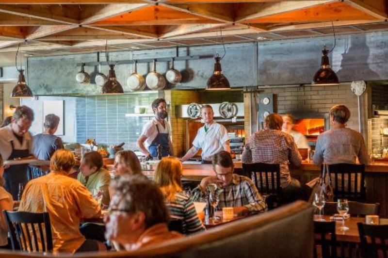 The dining room at Hen of the Wood on a busy day in Burlington, VT